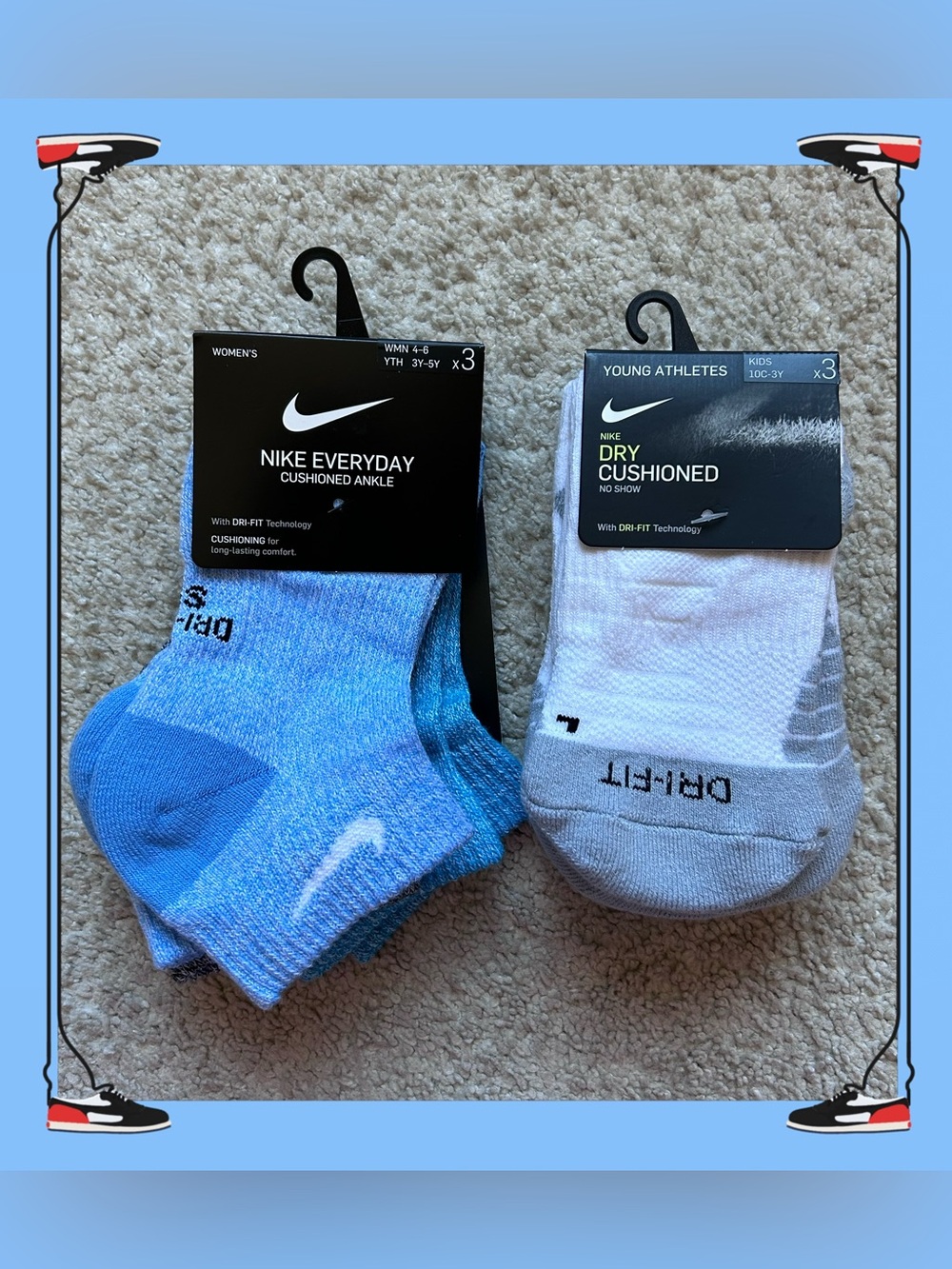 Nike Dri-Fit Assorted Size and Color Cushioned Socks Set 2 PCs, 6 Pairs Gorpcore